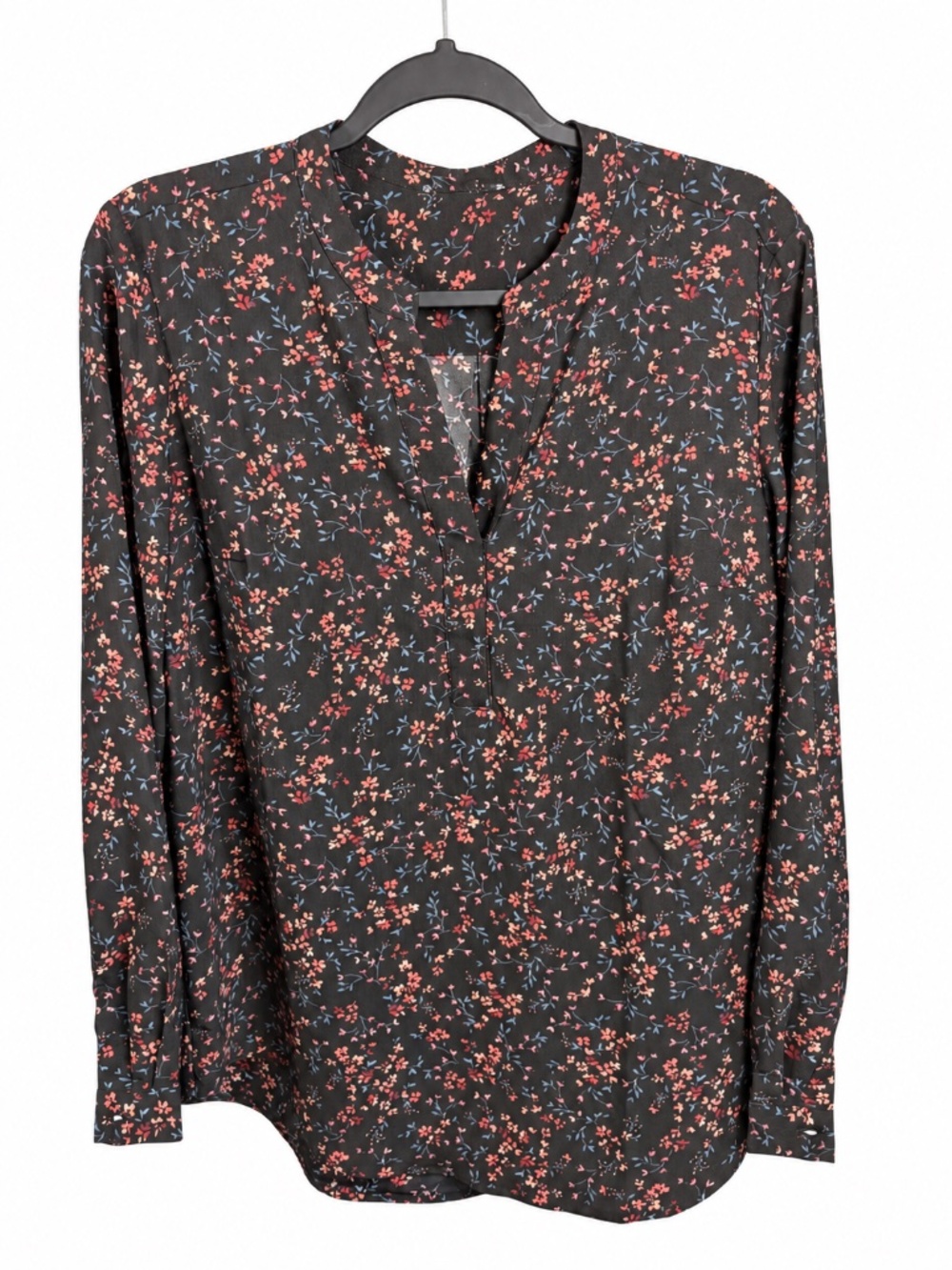 Hilary Radley – Black Ditsy Floral Long Sleeve Blouse – M